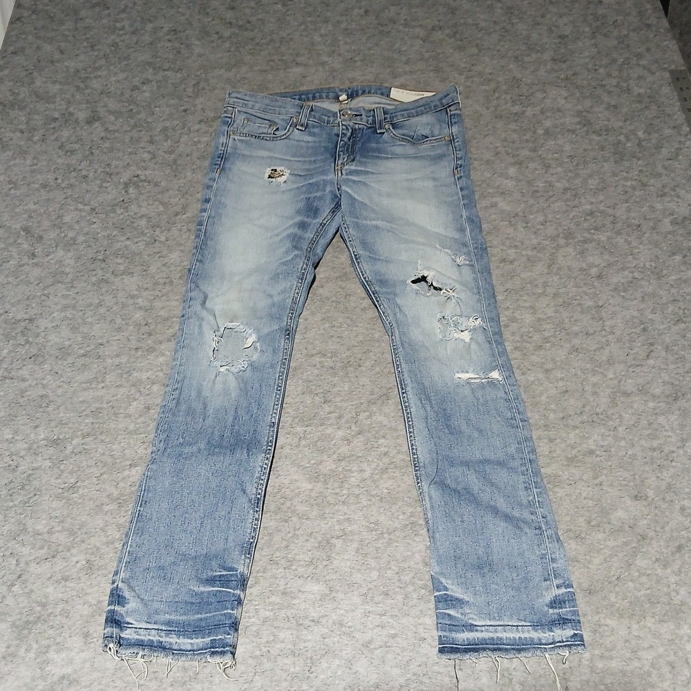 Rag Bone Jean Women‎ Distressed Light Wash Denim Straight Leg Jeans Size 27